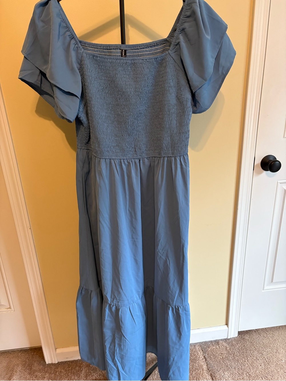 Blue Smocked Bodice Maxi Dress